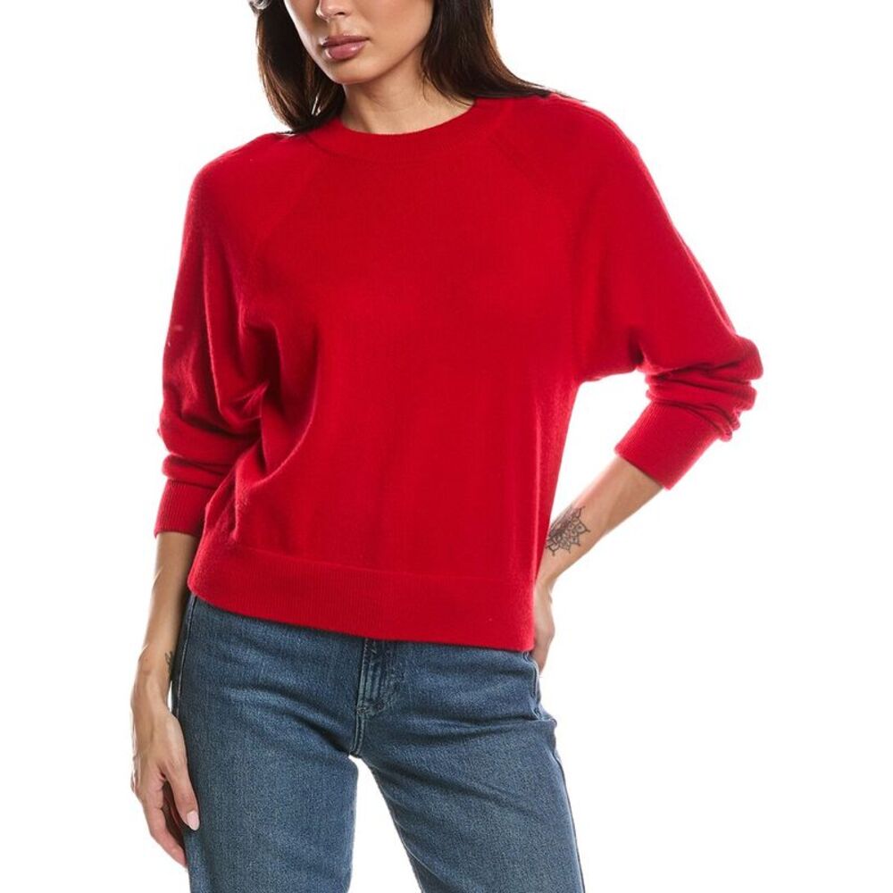 Forte Cashmere Womens  Rib Trim 100% Cashmere Sweatshirt, Red